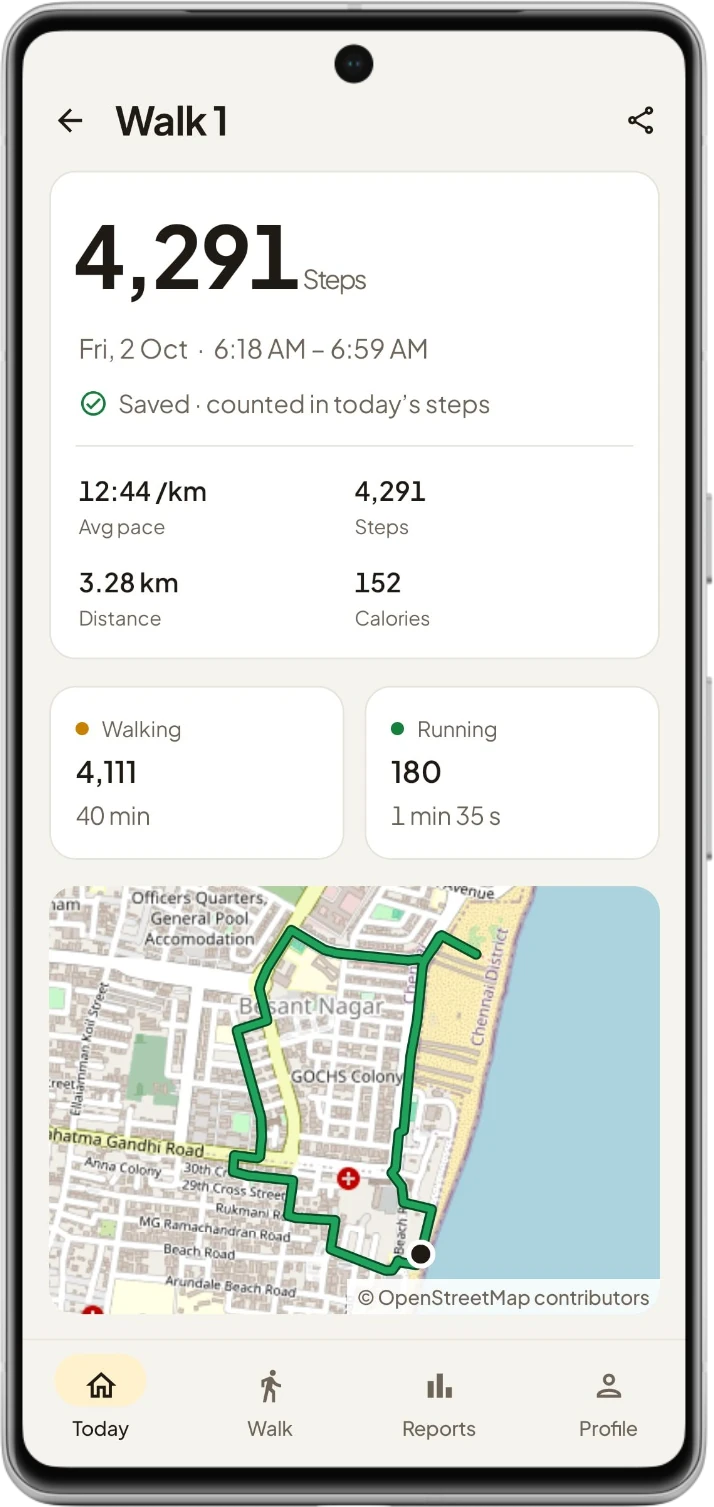 A walk in Nivio: 4,291 steps with the route drawn on a map